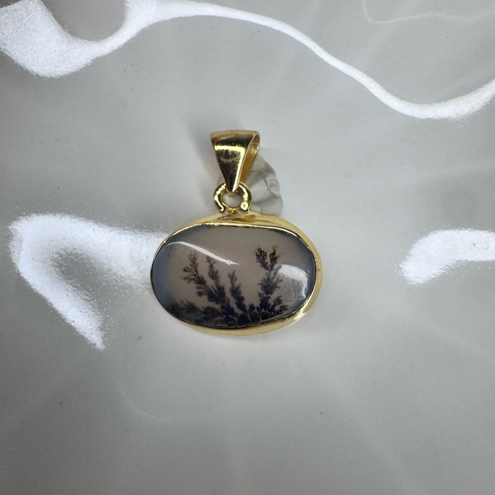 Scenic Dendritic Agate Pendant | 18K Gold Plated over 925 Silver | Made in India - Picture 3 of 6